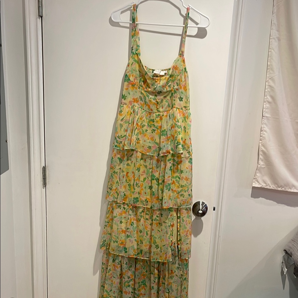 Astr Yellow and Green Spaghetti Strap Sundress